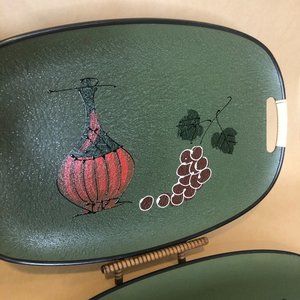 Set of 2 Vintage Mid Century Fruit Painted Serving Trays Platters